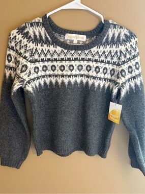 Sugar Moon Girls Gray & White Fair Isle Sweater, Size L (10/12) Back to School